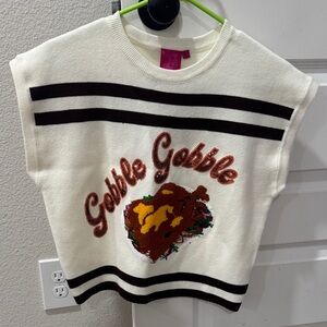 Gobble Gobble Turkey Embroidered Sleeveless Sweater